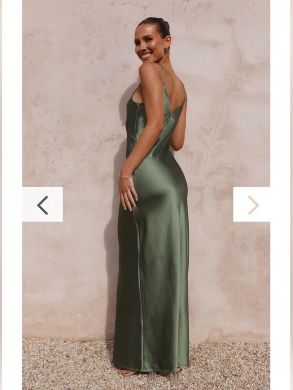 Satin Slip Maxi Dress in Olive Green - Picture 2 of 5